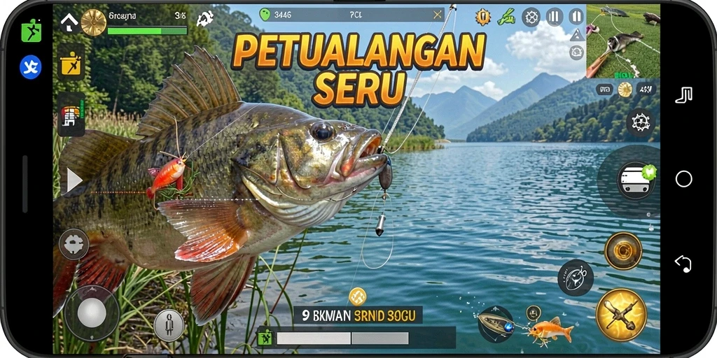 Tampilan gameplay <strong>3446</strong> dengan berbagai ikan yang siap ditangkap.