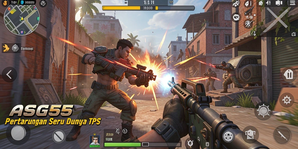 Gameplay ASG55 menampilkan aksi seru dalam pertempuran TPS.
