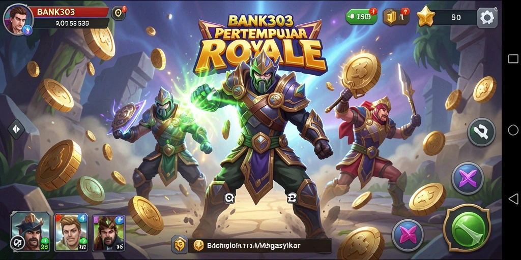 Tangkapan layar gameplay seru dalam BANK303 saat bertempur di arena.