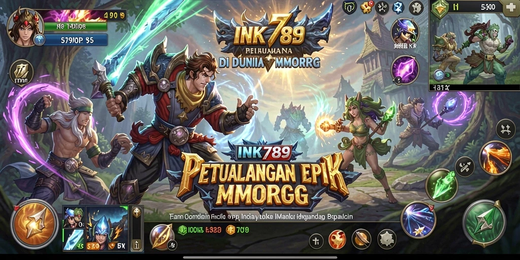 Tangkapan layar gameplay INK789 menampilkan pertempuran epik dalam dunia MMORPG.