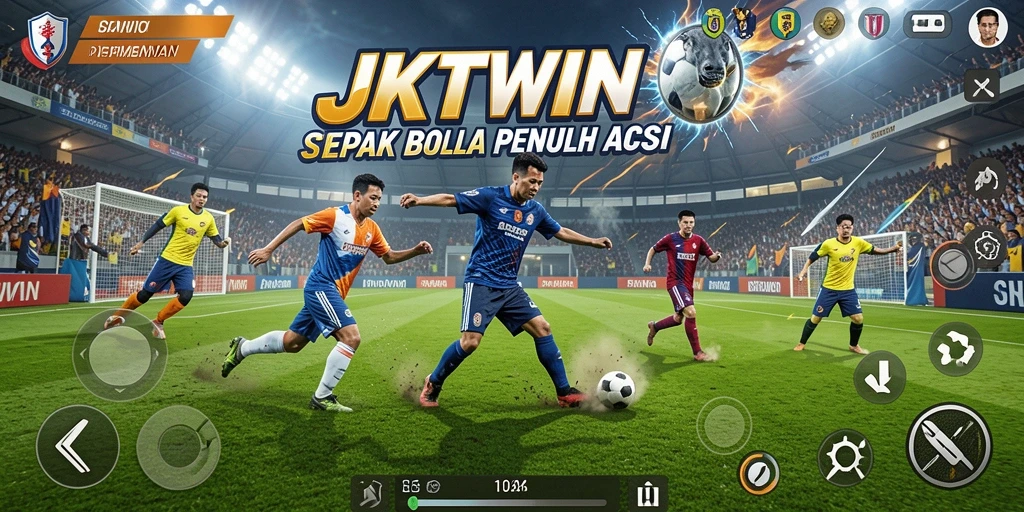 Screenshot JKTWIN menampilkan aksi seru di lapangan sepak bola.