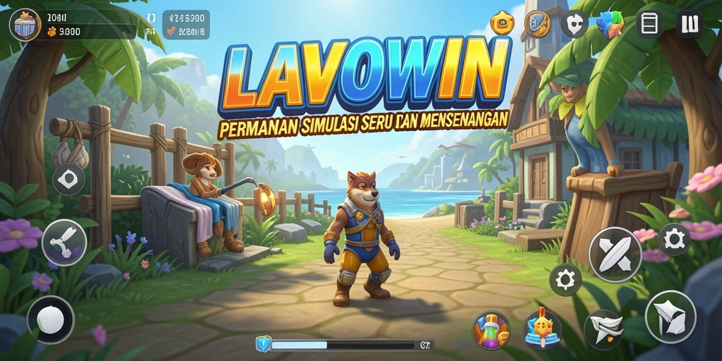 Tampilan gameplay seru dalam LAVOWIN dengan karakter yang berinteraksi.