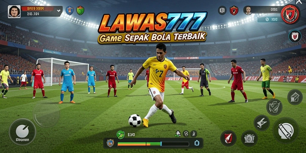 Screenshot utama LAWAS777 menampilkan aksi mendebarkan di lapangan sepak bola.