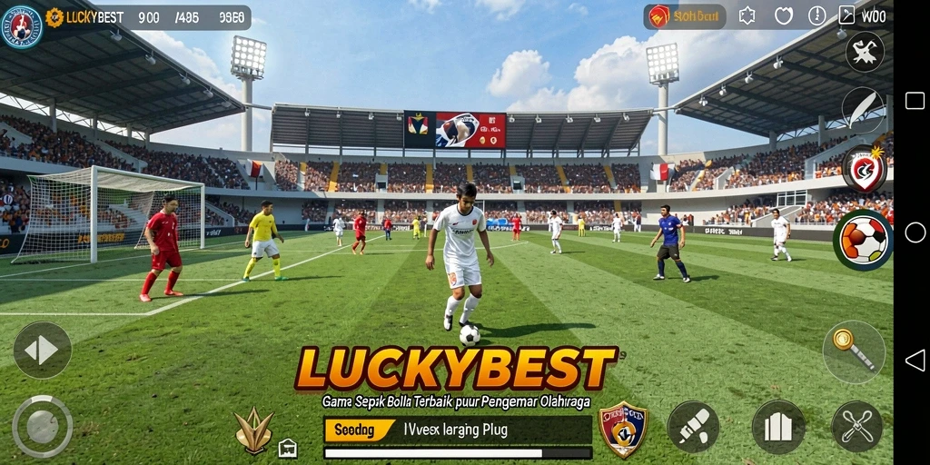 Screenshot LUCKYBEST menunjukkan aksi seru gameplay sepak bola.