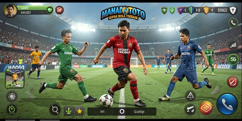 Gameplay MANADOTOTO yang menegangkan dan penuh aksi sepak bola.