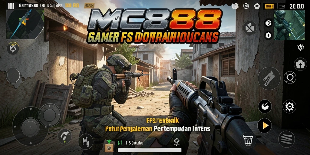 Tangkapan layar gameplay MC888 menunjukkan aksi tembak-menembak intens.