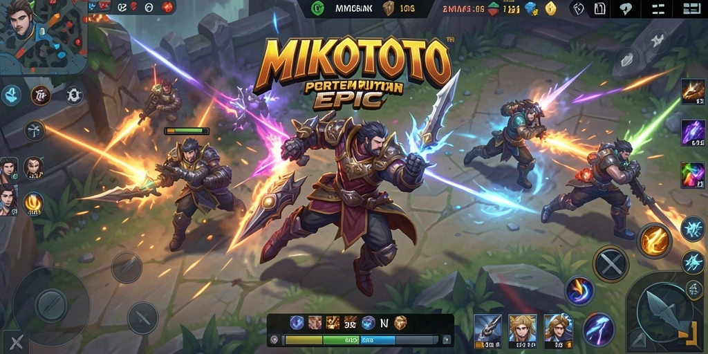 Tangkapan layar gameplay MIKOTOTO yang menampilkan aksi tim dalam pertempuran.