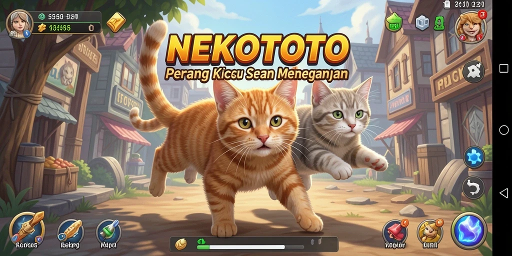 Gameplay seru NEKOTOTO dengan kucing bertarung.