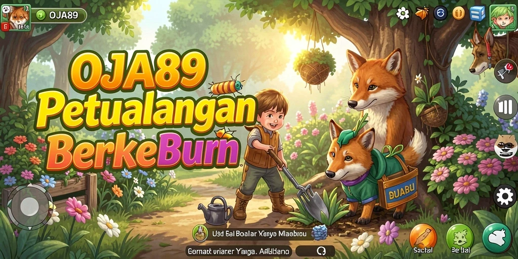 Screenshot OJA89 menampilkan kebun yang hijau dan beragam tanaman.