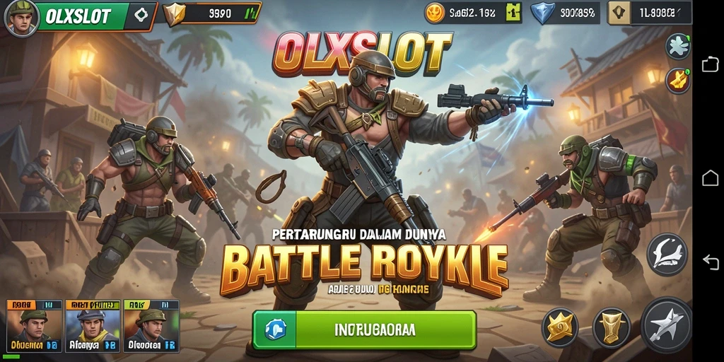 Screenshot OLXSLOT menampilkan aksi pertarungan Battle Royale yang seru dan mendebarkan.