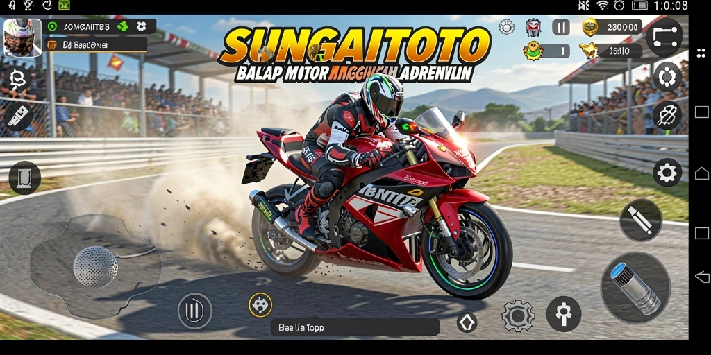 Gameplay SUNGAITOTO dengan aksi balap motor yang mendebarkan.
