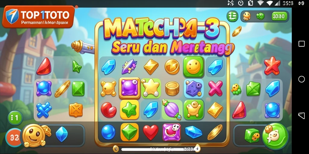 Tangkapan layar gameplay seru dan penuh warna dari game Match-3 TOP1TOTO.