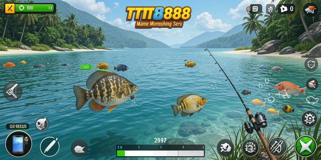 Screenshot memperlihatkan gameplay seru TTT888 dengan ikan yang sedang ditangkap.