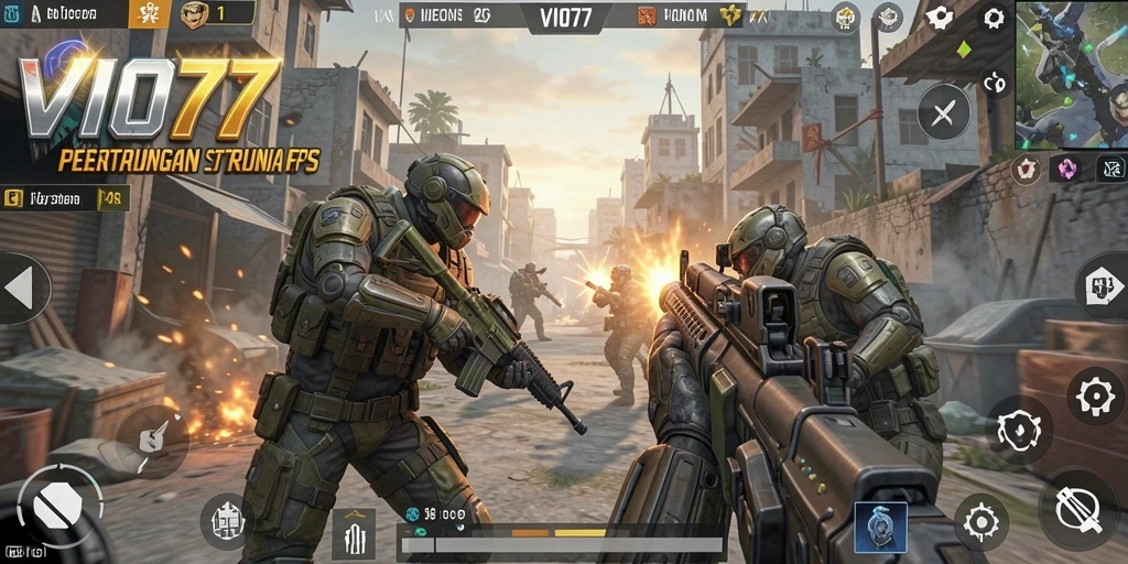Tampilan gameplay menarik dari VIO77 dengan pertempuran FPS seru.