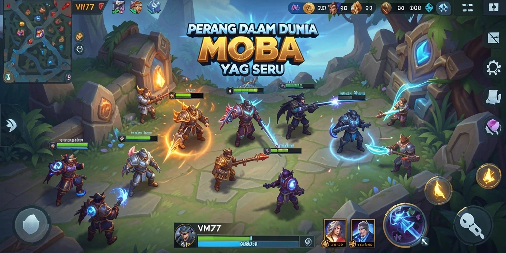 Tampilan menarik dari animasi gameplay MOBA yang mendebarkan.