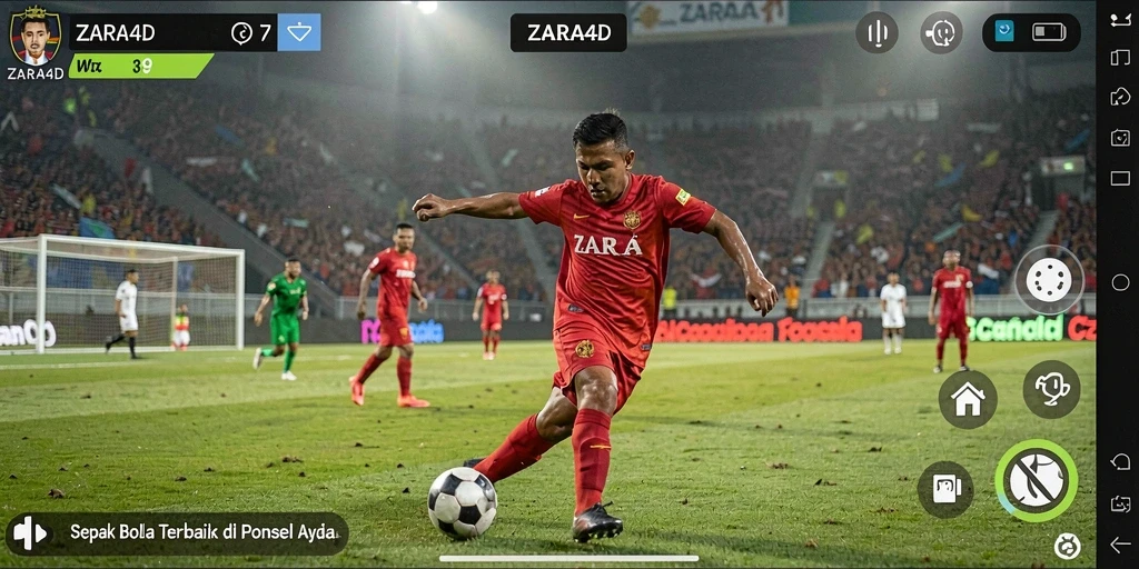 Screenshot menunjukkan aksi intens permainan sepak bola ZARA4D.